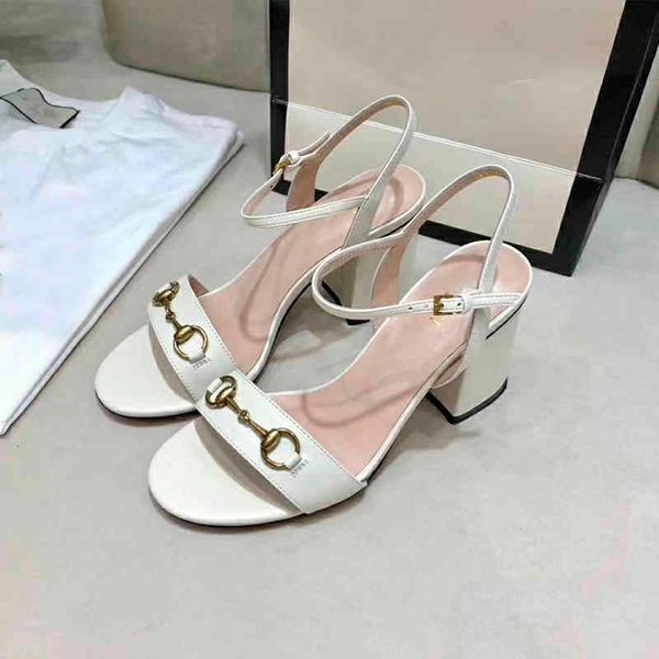 

dress shoes 2021 high-heeled sandal 7.5cmfashionable and versatile thick heeled sandals women's flat buckle women shoes 963o, Black