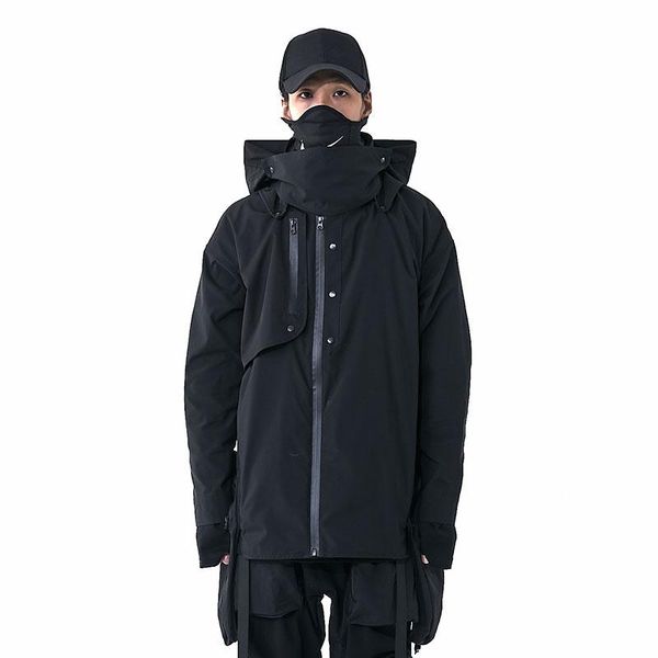 

pupil travel functional jacket with wide side pockets detachable hood and collar techwear streetwear ninjawear japanese style men's jac, Black;brown