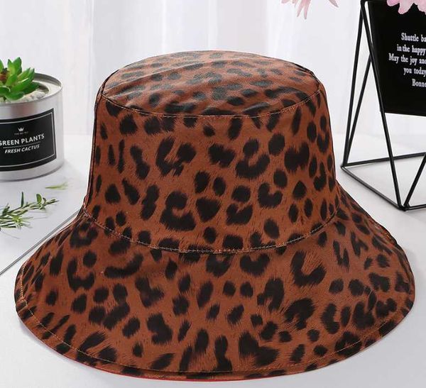 

wide brim hats summer retro fashionable leopard fisherman hat double-sided padded all-match korean-style casual bucket women, Blue;gray