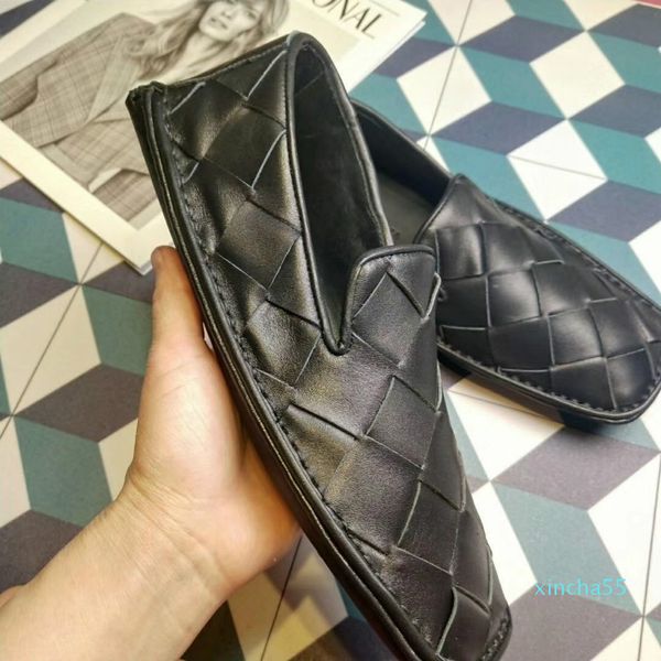 

black/beige/match genuine leather solft woven calf skin loafer flats shoes