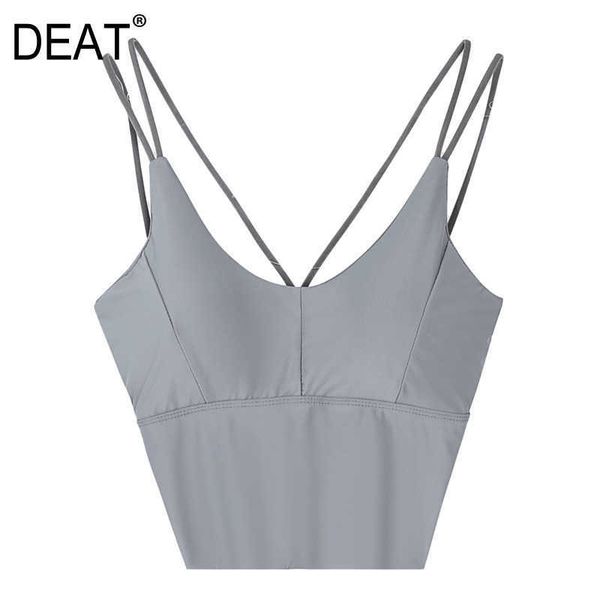 

[deat] summer fashion vest solid color v-neck sleeveless sling temperament simple women tank 13q069 210527, White