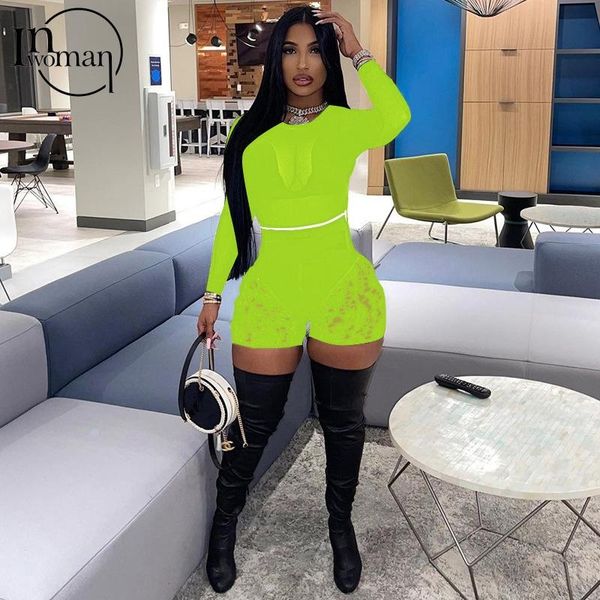 

women's tracksuits inwoman transparent 2 piece sets womens outfits summer two mesh shorts women tracksuit long sleeve matching, Gray