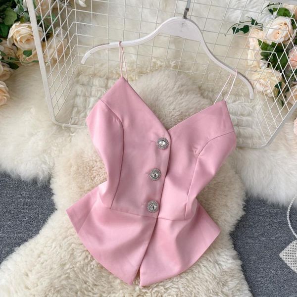 

women's vests [ewq]2021 summer lady halter with backless elastic waist and lotus leaf single breasted chest wrap all-match sling vest, Black;white