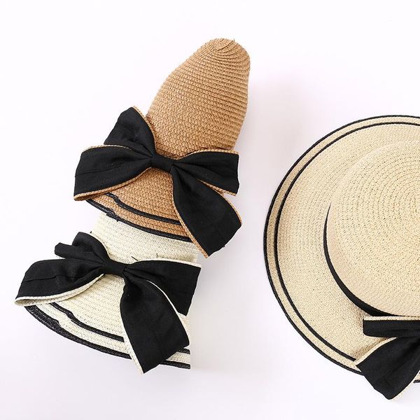 

wide brim hats summer big side beach hat outdoor travel holiday cap women sun shade straw bow folding, Blue;gray