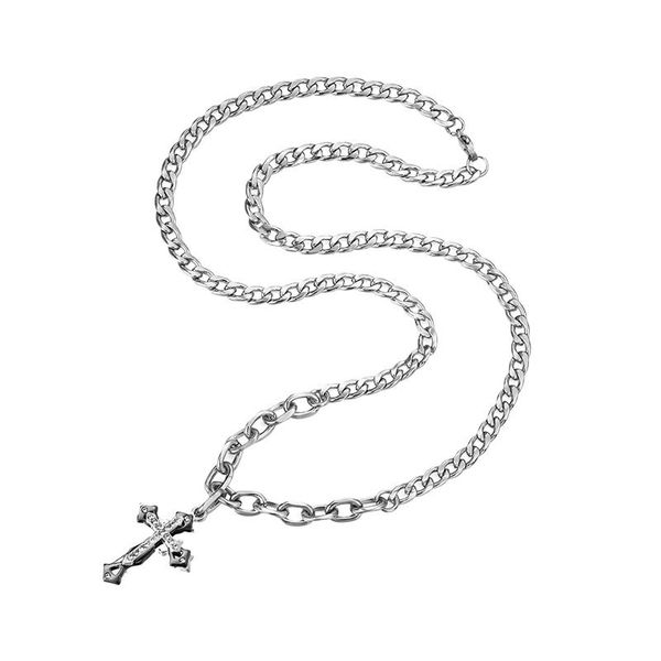 

chains simple creative personality wild fashion retro stitching diamond cross necklace cuban couple hip hop trend punk street jewelry, Silver
