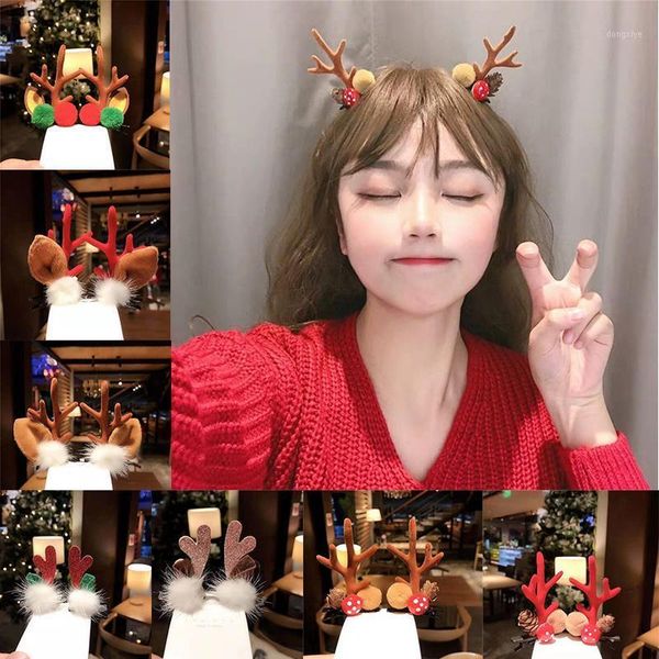 

pair female christmas headband hair clip ornaments antlers ball accessories1