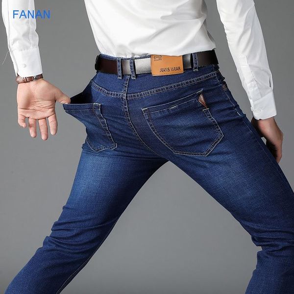 

men's jeans 2021 summer loose straight elastic slim fit casual pants thin, Blue