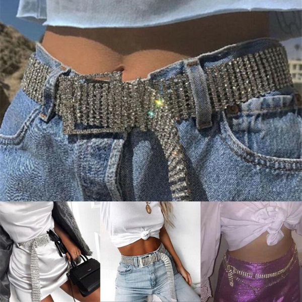 

belts women fashion luxury rhinestone silver glitter waistband ladies bling crystal thin chain belt accessories, Black;brown