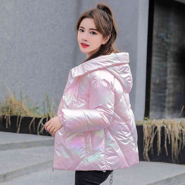 

women's down & parkas women winter coats hooded thick warm cotton jackets tie dye shiny fabric zipper padded pocket cold outwear 7fi3, Black