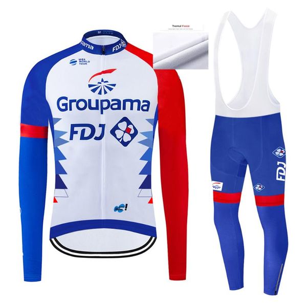 

racing sets 2021 fdj winter thermal fleece cycling jersey set clothing super warm mountain bike wear bicycle, Black;blue