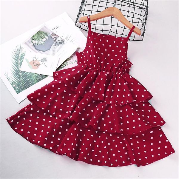 

kids girls clothes summer girl dress sleeveless suspender chiffon polka dot princess children, Red;yellow