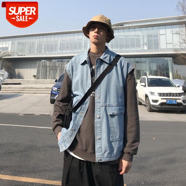

ulzzang sleeveless waistcoat men's loose bf style denim vest student trend jacket #yg5h, Black;brown