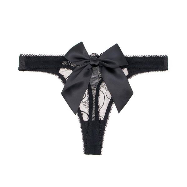

women's panties varsmiss big bow thong embroidered transparent satin, Black;pink