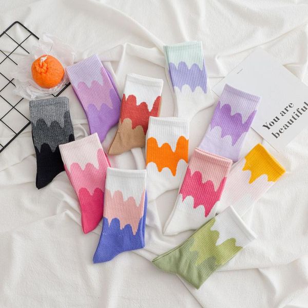 

socks & hosiery women crew female fashion creative students preppy style color comfortable trendy elastic breathable women's cotton, Black;white