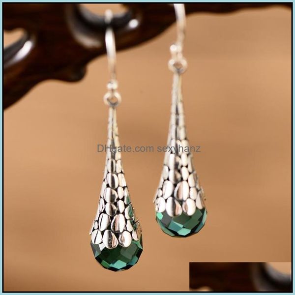 

charm earrings jewelry 925 sterling sier green chalcedony jade natural gemstone water drop emerald ethnic thai fine for women delivery 2021, Golden