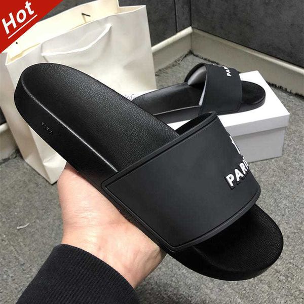 

2021 fashion slide sandals slippers for men women r beach flip flops slipper summer wide flat slippery size 36-46, Black
