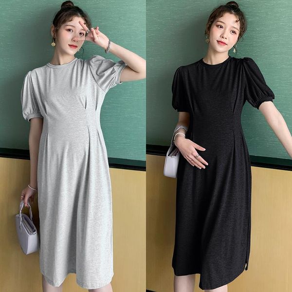 

maternity dresses 61743# dress summer short sleeves korean style solid color a line pregnant women plus size mom, White