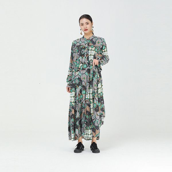 

flower printing of vintage lng maxi dress for high-fashion women casual ladies shirt robehk143, Black;gray