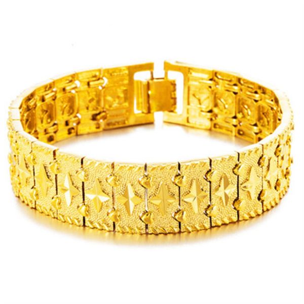 

wide men's 24k gold plate cross flower link chain bracelets njgb031 fashion men watch buckle yellow gold plated bracelet, Black
