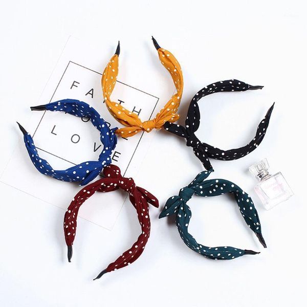 

colors women girls vintage wide headband polka dot printed ears bowknot korean hair hoop anti-slip minimalist headwear1