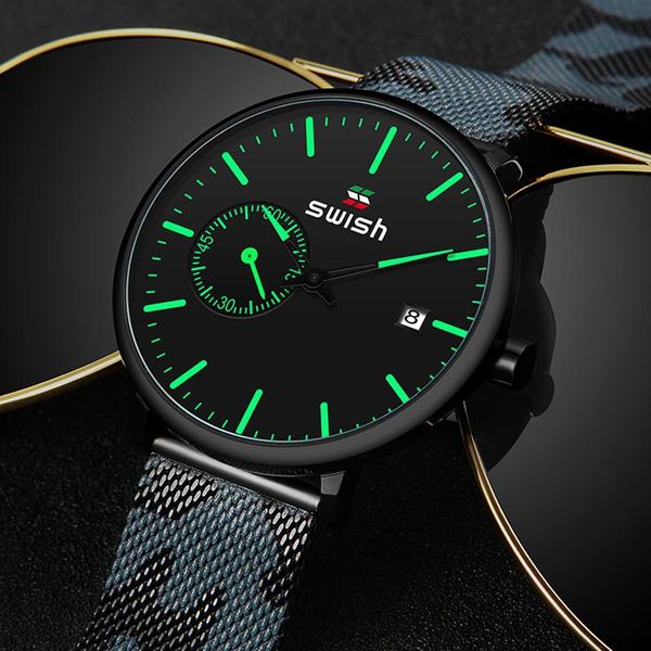 

wristwatches swish creative quartz watches men camouflage milanese loop military watch for waterproof sports clock relogio masculino 2021, Slivery;brown