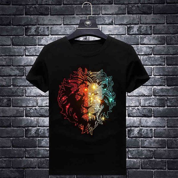 

fashion t shirt summer european diamond , handsome lion , slim fit, modal short sleeve, collarless, thin half sleeve, White;black