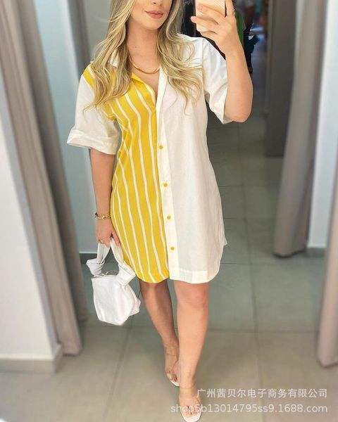 

casual dresses products 2021 fashion strip stitching shirt temperament commuter ladies l, Black;gray