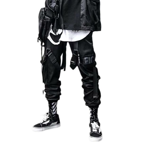 

men's pants godlikeu joggers cargo for men casual black hip hop pocket male trousers sweatpants ribbons streetwear