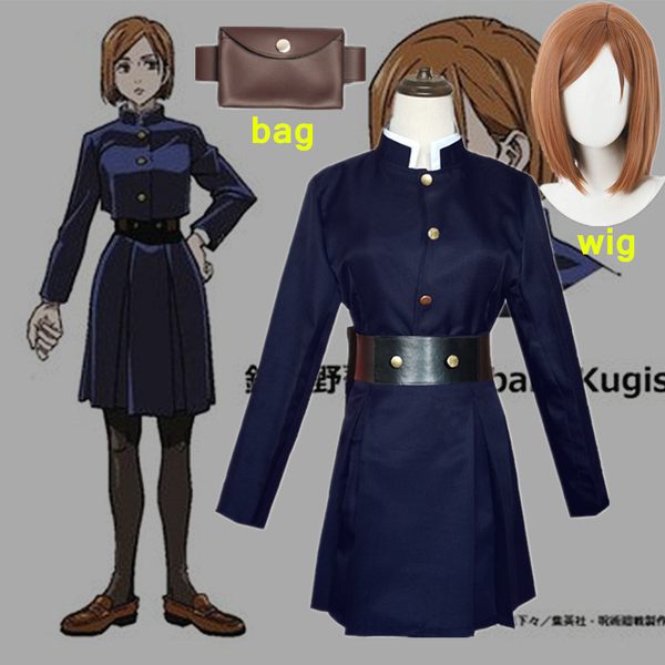 

anime costumes anime jujutsu kaisen cosplay costume kugisaki nobara wig waist bag dress halloween christmas party uniform full set girls wom, Black