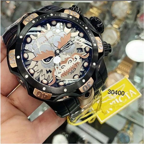 

wristwatches undefeated reserve venom mens quartz wirstwatch stainless steel luxury watch luminous chronograph invicto reloj de hombre, Slivery;brown