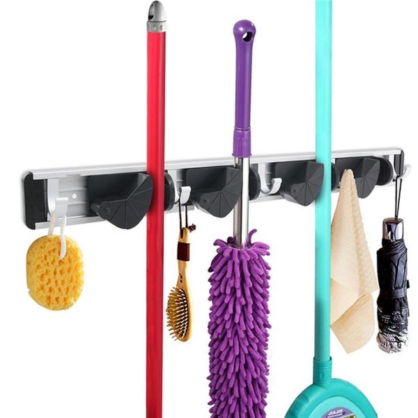 

wall mounted broom holder tool magics plastic mop multi-functional bathroom kitchen storage hanger with hooks 2/3/4 slots & rails
