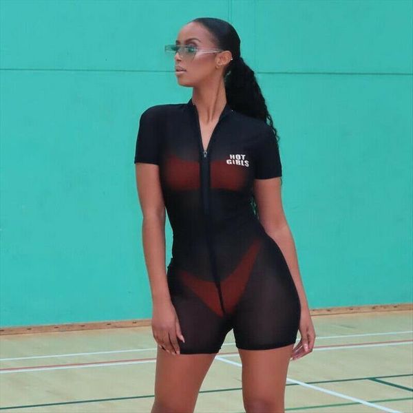 

clubwear mesh sheer fishnet women rompers playsuit bodycon party shorts, Black;white