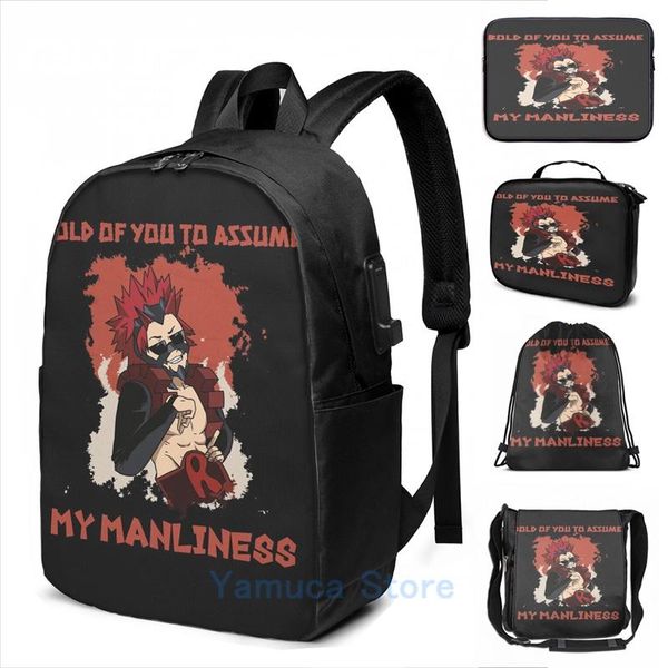 

backpack funny graphic print bold of you to assume my manliness usb charge men school bags women bag travel laptop