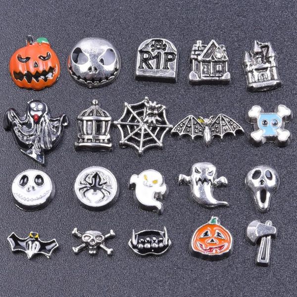 

charms mix halloween styles pumpkin spider web ghost floating handcraft skull bat axe pendant inside locket necklaces jewelry, Bronze;silver