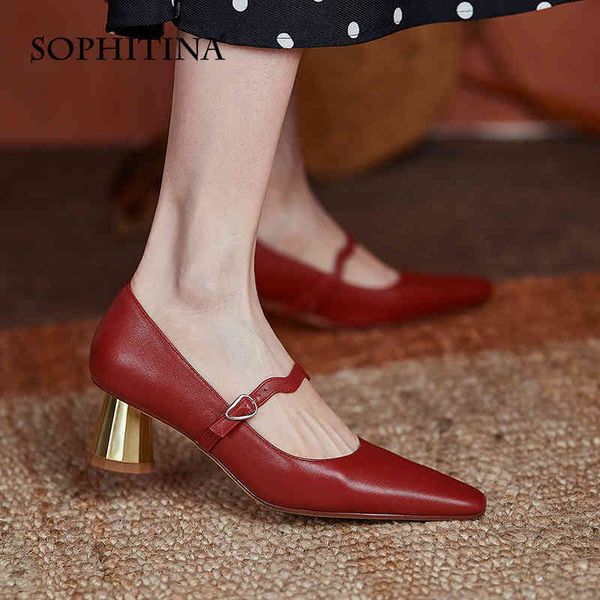 

sophitina spring mary jane women's high heels classic one-line buckle pumps small square toe thick heel women's shoes ao412 210513, Black