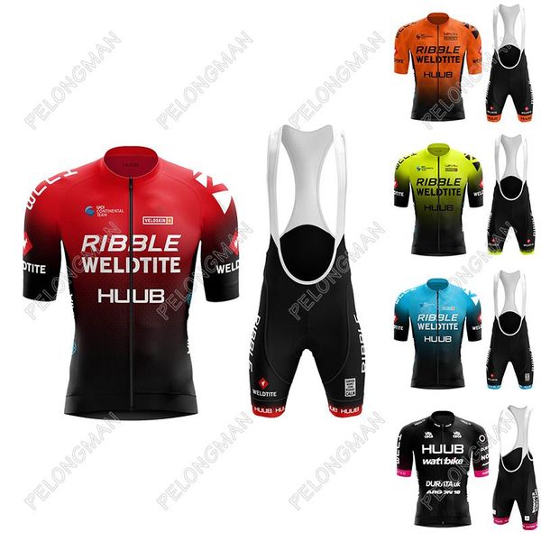 

racing sets 2021 summer huub cycling jersey men's road set bib team ribble weldtite mtb maillot, Black;blue
