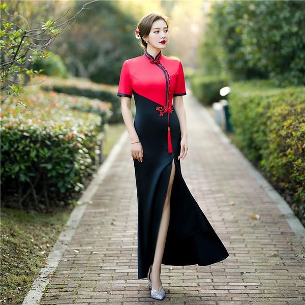 

ethnic clothing chinese party prom dress gown slim lady rayon qipao exquisite beaded vintage cheongsam traditional spring vestidos, Red