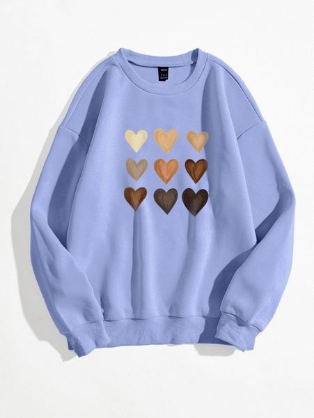 

heart print thermal lined sweatshirt p2sm#, White;black