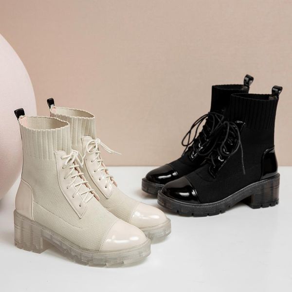 

boots autumn women fashion transparent sole ankle platform high heels booties zipper winter ladies shoes 32-43, Black