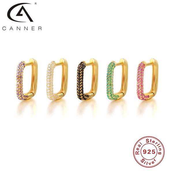

hoop & huggie canner 1pcs simple square earring for women pendientes plata 925 jewelry accessories zircon earrings kolczyki, Golden;silver