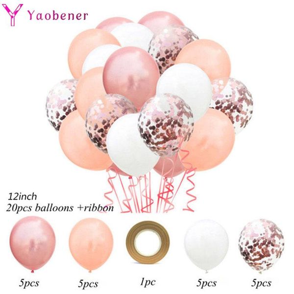 

21pcs rose gold confetti balloon happy birthday party decorations kids boy girl baby shower wedding globos 1st 2 3 10 30 decoration