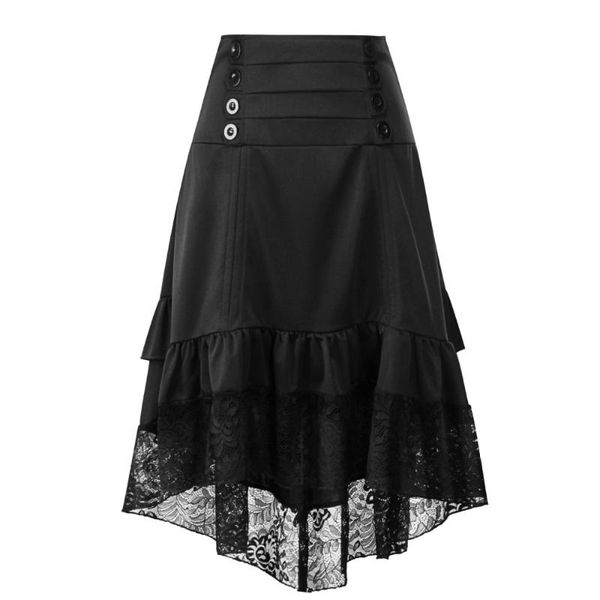 

skirts kenancy women vintage skirt lace patchwork double-breasted high waist a-line female irregular summer spring casual, Black