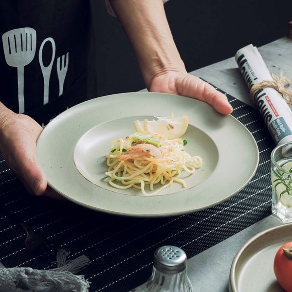 

spaghetti simple straw hat salad breakfast deep creative ufo plate matte gray