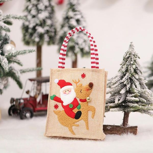 

gift wrap tear-resistant unique excellent workmanship packing pouch flax christmas packaging bags with handle for gifts