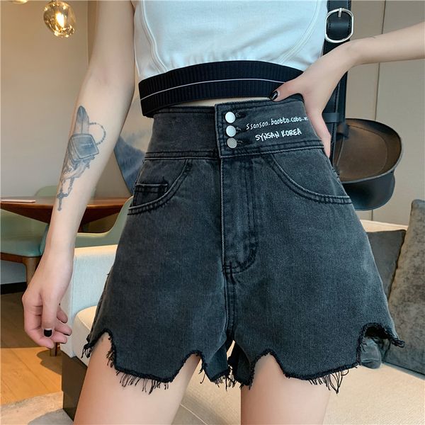 

letter embroidered casual summer denim women shorts high waist plus size short jeans plus size clothing female 210416, White;black