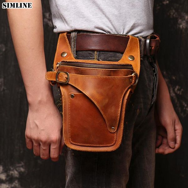 

genuine leather waist bag for men vintage crazy horse real cowhide multi function travel belt bags pack male
