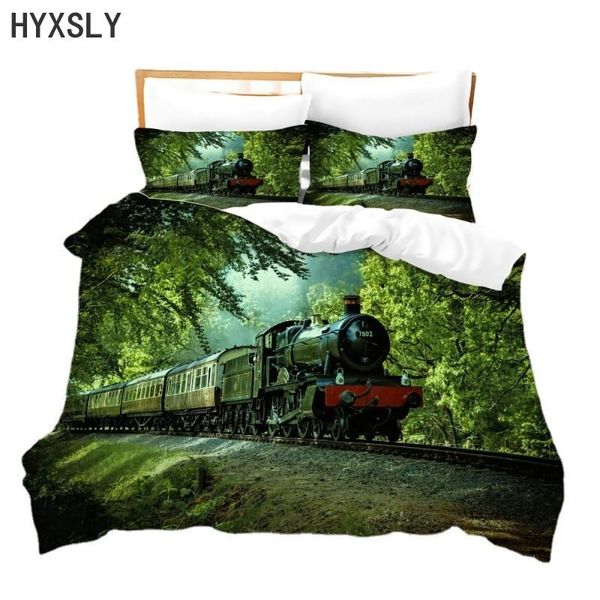 

bedding sets moving train digital printed duvet cover set  king size for baby kids boy quilt pillowcase soft bed lines