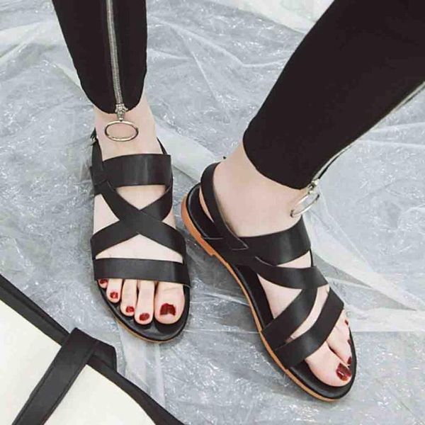 

women summer sandals flats shoes woman pu leather casual ladies shoe bohemia sandalias sapato feminino 2021 4, Black