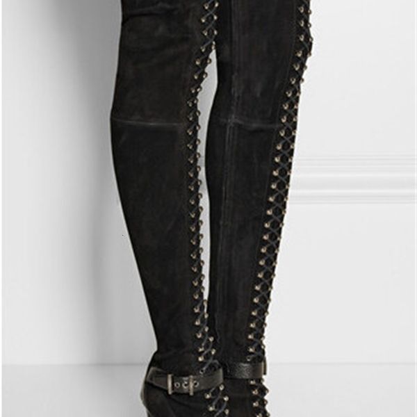 

boot beige bird black suede leather on boots of the knee for women's lace-up buckle rubber soles mode long winter