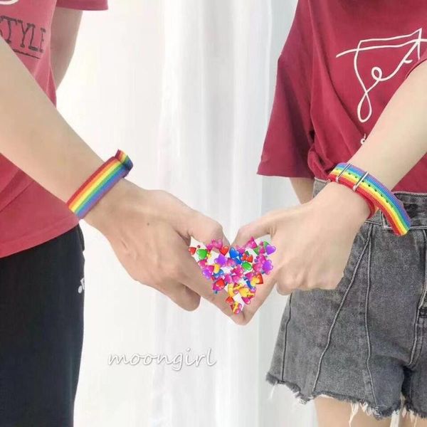 

tennis couple rainbow bracelet wristband canvas lovers deserve to play the strap paper color, Golden;silver